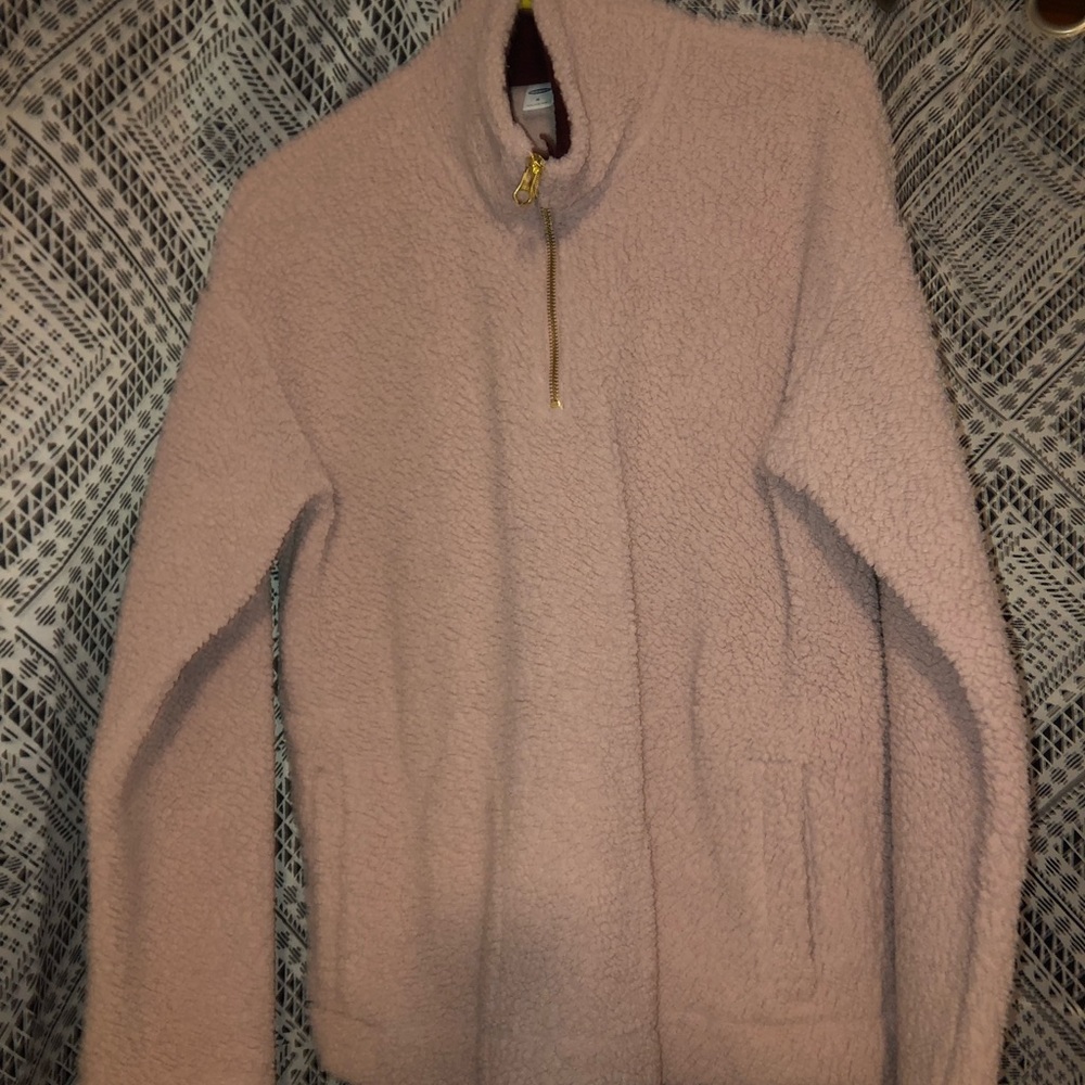 Light Pink Fuzzy Quarter-Zip Sweatshirt